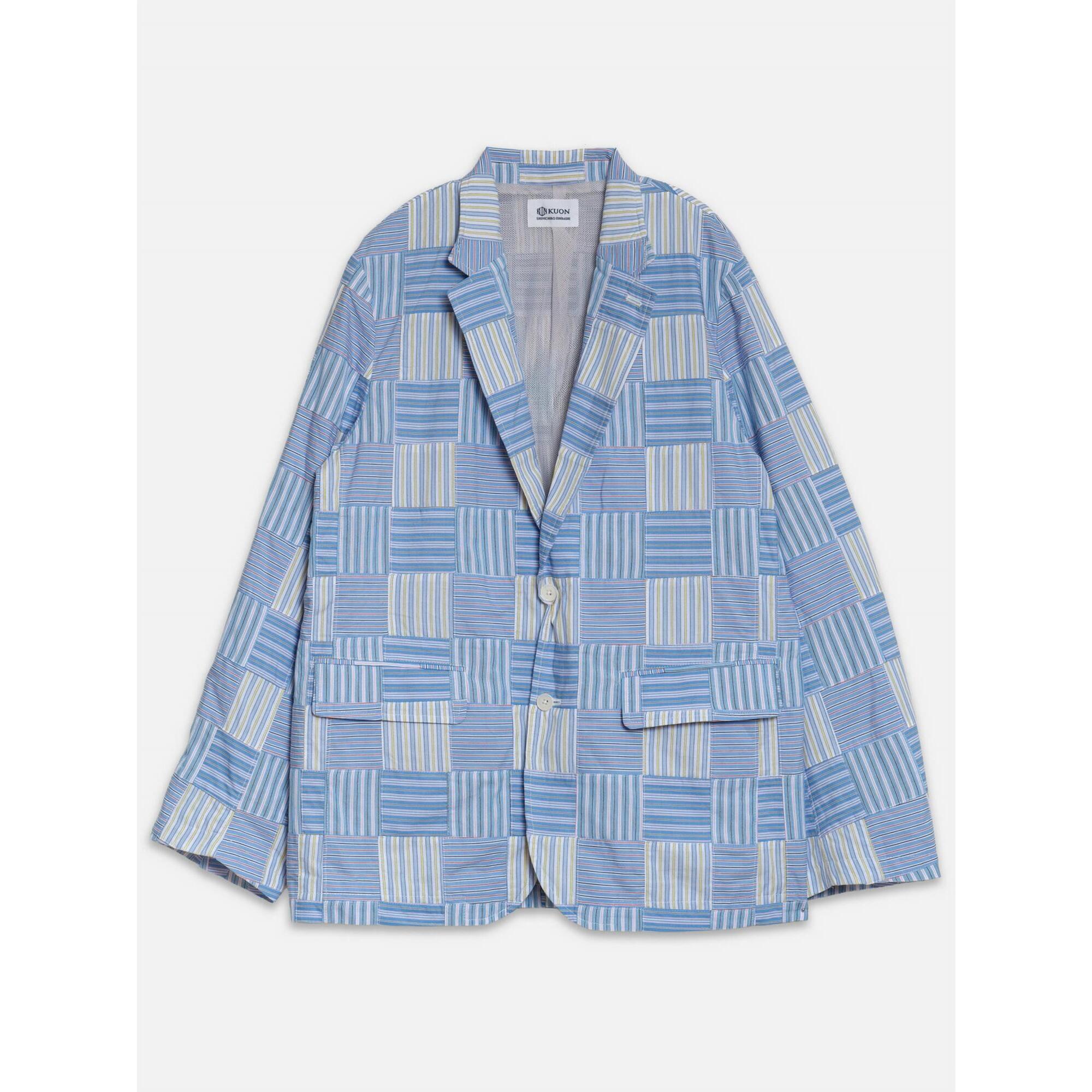 New Kuon Men's Stripe Patchwork Blazer In Sax